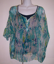 Ella Moss 2 Pieces Blue Green Print Silk Top Shirt w/ Navy CottonTank Sz... - £23.62 GBP
