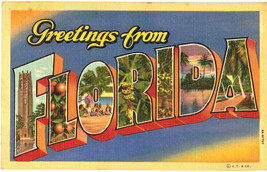 Big Letter Greetings From Florida - Vintage Linen Postcard - £3.57 GBP