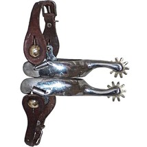 Ladies Youth Stainless Steel 10 Point Brass Rowell Spurs and Leather Spu... - £70.61 GBP