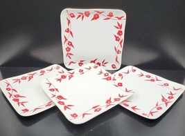 (4) Mikasa Dahlia 11&quot; Square Dinner Plates Set Red Flowers Stoneware Dishes Lot - £63.04 GBP