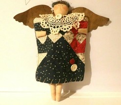 VINTAGE SHARON ANDREWS 1996 QUILT ANGEL DOLL ORNAMENT 11&quot; FOLK ART - $19.75