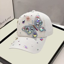 Women&#39;s Hat Colorful Glass Rhinestone Cap Butterfly Baseball Cap Women&#39;s Sunscre - $14.00