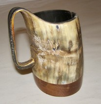 VINTAGE HAND MADE VIKING-STYLE HORN TANKARD DRINKING CUP w/ SOLID MAHOGA... - $350.04 MXN