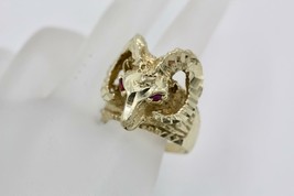 Authenticity Guarantee 
Fine 14K Yellow Gold Diamond Cut Design Ram Head with... - £1,003.39 GBP