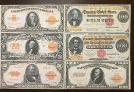 Reproduction Set 1922 Gold Certificates $10-$1000 USA Currency Copies Set of 6 - £10.32 GBP
