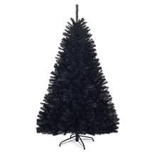 Costway 6Ft Hinged Artificial Halloween Christmas Tree Full Tree w/ Stand Black - £81.51 GBP