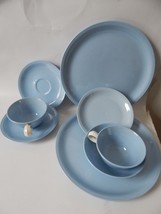 Vintage Homer Laughlin Skytone Blue White Cups Saucers Dinner Plates 8 pieces - $29.65