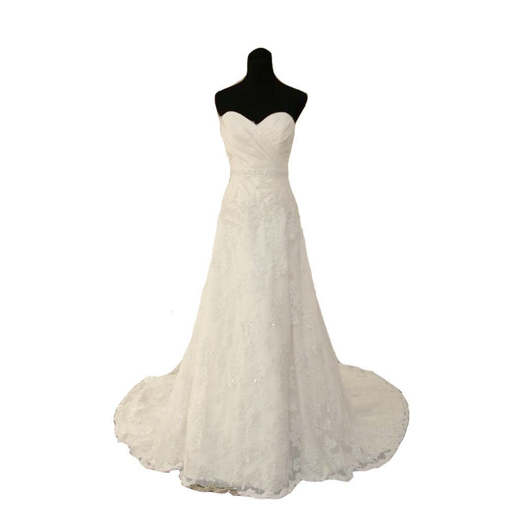 Kivray Women's A Line Lace Wedding Dresses Sweetheart Beaded Sequins Bridal Gown