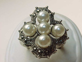 Genuine PEARLS and Marcasites set in Sterling Silver - Size 5 3/4 -FREE ... - $150.00
