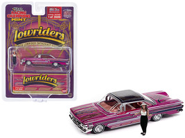 1960 Chevrolet Impala Lowrider Hot Pink Metallic w Black Top &amp; Graphics &amp; Diecas - £22.62 GBP