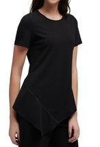 DKNY Womens Zipper Trim Asymmetric Top Size Large Color Black - £39.11 GBP