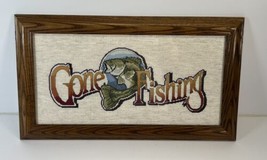 Vtg Gone Fishing Largemouth Bass Fish Fishing Tapestry 23.35” X 13.5” Man Cave - £31.27 GBP