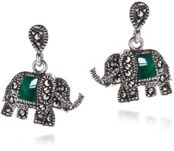 Royal Elephant Quartz And Marcasite Style Pyrite .925 Sterling Silver Stud - $130.18