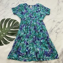 Luci Fellini Womens Vintage 80s Shirt Dress Size M Blue Green Tropical P... - $29.69