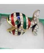Whale Fish Blue Green Red Enamel   Figural Rhinestones Brooch Pin - $29.88 CAD