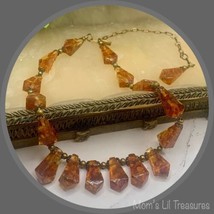 Lucite Acrylic Faux Amber Bead Necklace 15-20&quot; • Vintage Jewelry - £10.75 GBP