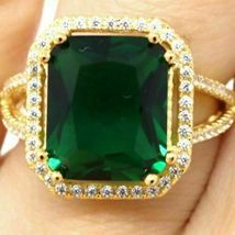 7Ct Emerald Cut Green Emerald Women&#39;s Engagement Ring 18K Yellow Gold Finish. - £80.14 GBP
