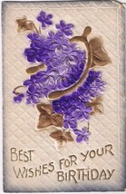 Postcard Embossed Best Wishes For Your Birthday Violets Wishbone - £2.31 GBP