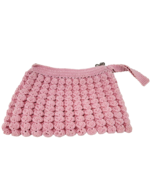 Crochet Wristlet Pink Hand Bag Zipper Lined Bubble Crochet 9" x 5" Purse Wallet