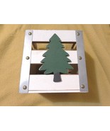 Christmas Tree Wood Metal Box Rustic Planter Pot Handles Green White - $7.00