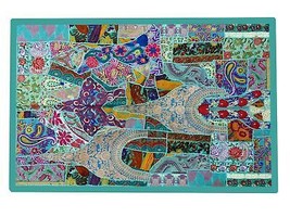 Arazzo patchwork bohemien ricamato da parete fatto a mano vintage 60&quot;L LT24 - £53.08 GBP