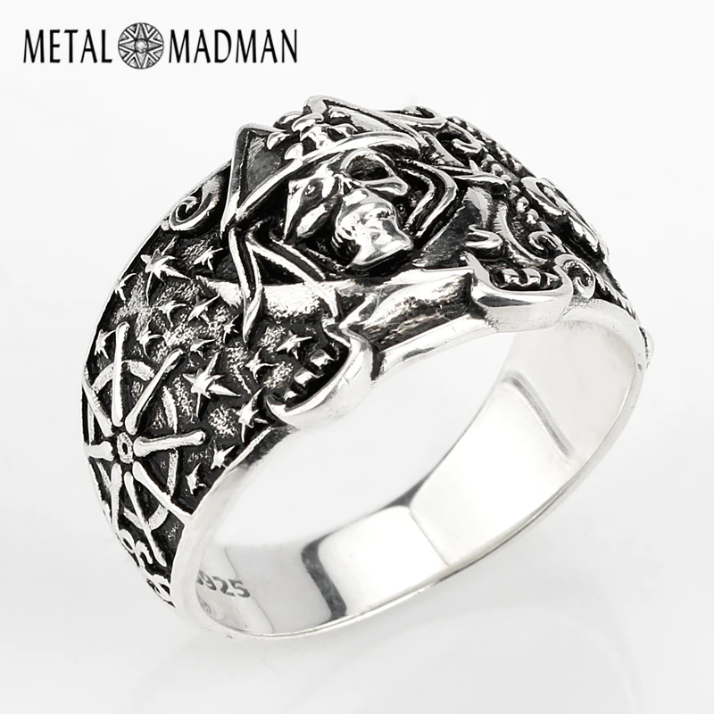 925 Skull Ring for Men Sterling Silver Skeleton Skull Ring Pirate Anchor Biker P - £39.10 GBP