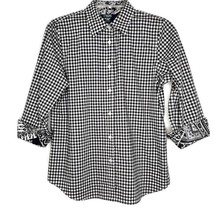 Chaps Womens Blouse Size PM Button Front 3/4 Sleeve Collared Black White Check - £11.00 GBP