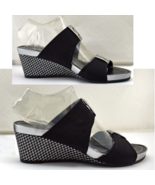 Amalfi by Rangoni Open Toe Wedge Heel Sandals Black Metallic Silver - Wo... - $47.45