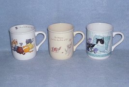 Hallmark 3 Different Kitty Cat Porcelain Coffee Mugs 2 Comical 1 Pretty - $9.99