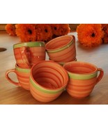 Hartin Fine Porcelain Tea Cup Set Of 6 Hand Painted Orange Green White T... - $29.89