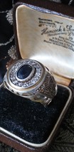 Vintage 1970-s Massive Sapphire and CZ 925 Silver Ring Size UK W ,US 11 1/4 - $166.32