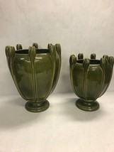 Vintage Pair Italian planter ceramic green vase urn Italy marked mid cen... - $79.19