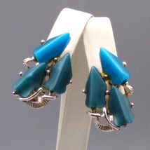 Vintage Midnight Blue Lucite Earrings, Mid Century Silver Tone Abstract Clip On - £25.52 GBP