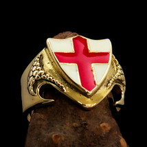 Mens Shield Pinky Ring Flag of England Saint George&#39;s Cross - solid Brass - £21.92 GBP+