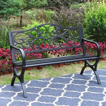 Mfstudio 50 Inches Outdoor Garden Bench, Cast Iron Metal Frame Patio Park, Black - $161.45