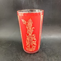 Mid Century Modern Thai Goddess Barware 5&quot; Tumbler Red &amp; Gold - $12.00