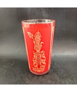 Mid Century Modern Thai Goddess Barware 5&quot; Tumbler Red &amp; Gold - $12.00