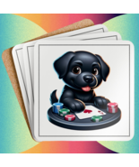 Cute Poker Puppy Coaster Set – Black Lab with Chips &amp; Cards, Dog Lover Gift - $484.43 MXN
