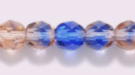6mm Fire Polish, Two Tone Sapphire and Pink Czech Glass Beads 50, Blue peach - $2.00