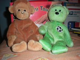 Beanie Babies Green Bear and Brown Monkey - $6.00