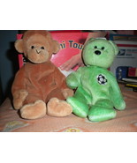 Beanie Babies Green Bear and Brown Monkey - £4.92 GBP