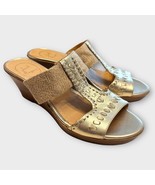 JACK ROGERS Nora Wedge Sandal in Neutral Tan &amp; Metallic Gold Size 8.5 - €48,22 EUR
