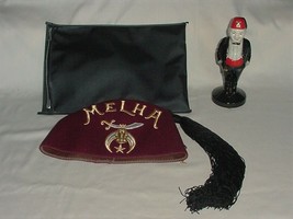 LOT OF VINTAGE SHRINER ITEMS HAT &amp; CARRYING POUCH &amp; STATUE - $45.00