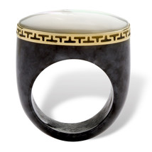 PalmBeach Jewelry Mother-of-Pearl Black Jade Greek Key Ring in 14k Yellow Gold - £119.89 GBP