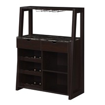 Uptown Wine Bar With Cabinet, Faux Black Marble/Espresso - £205.31 GBP