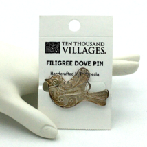 TEN THOUSAND VILLAGES filigree dove brooch - NEW silver-tone wire work Indonesia - £15.62 GBP