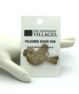 TEN THOUSAND VILLAGES filigree dove brooch - NEW silver-tone wire work I... - £15.66 GBP