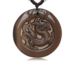 handmade natural ice Obsidian stone Hand carved dragon charm pendant necklace - £23.87 GBP