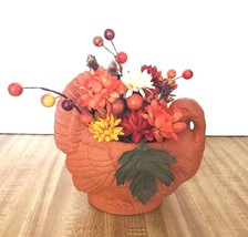 Turkey Thanksgiving Planter Floral Centerpiece Autumn Fall Terra Cotta 5&quot; Tall - £8.45 GBP