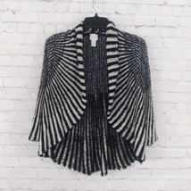 Chicos Open Front Cardigan Womens 0 Black Striped 3/4 Sleeve Fuzzy Eyelash - £19.97 GBP